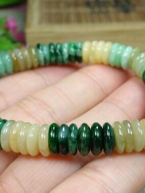 Certified Green+Yellow+Red Burma 100% Natural A Jadeite jade Donut Bracelet平安扣手链